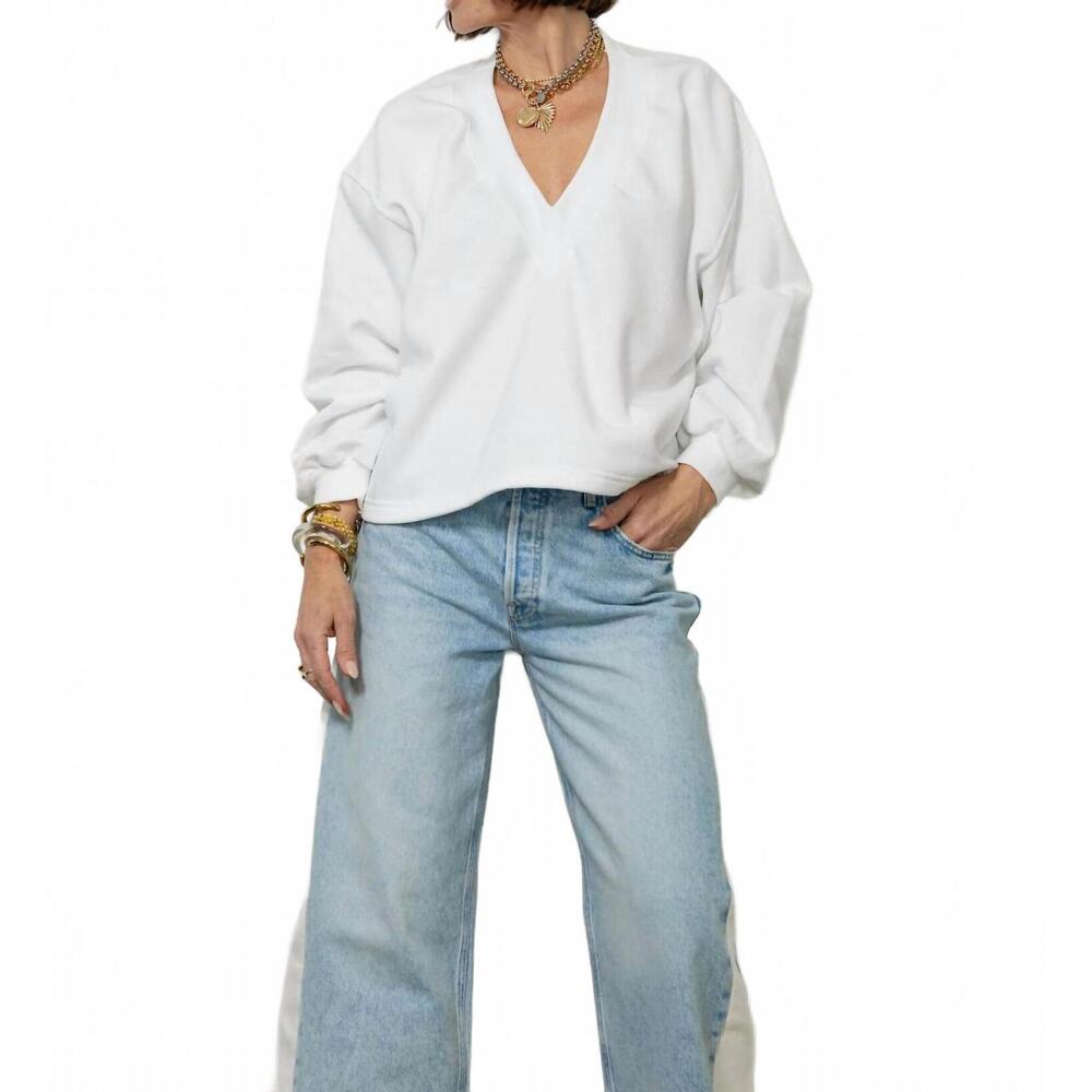 NEW SHOP KMJ tucker v-neck sweater in white - Picture 1 of 4